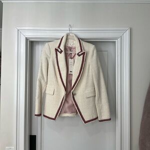 Veronica Beard Ivory Blazer with Burgundy Trim